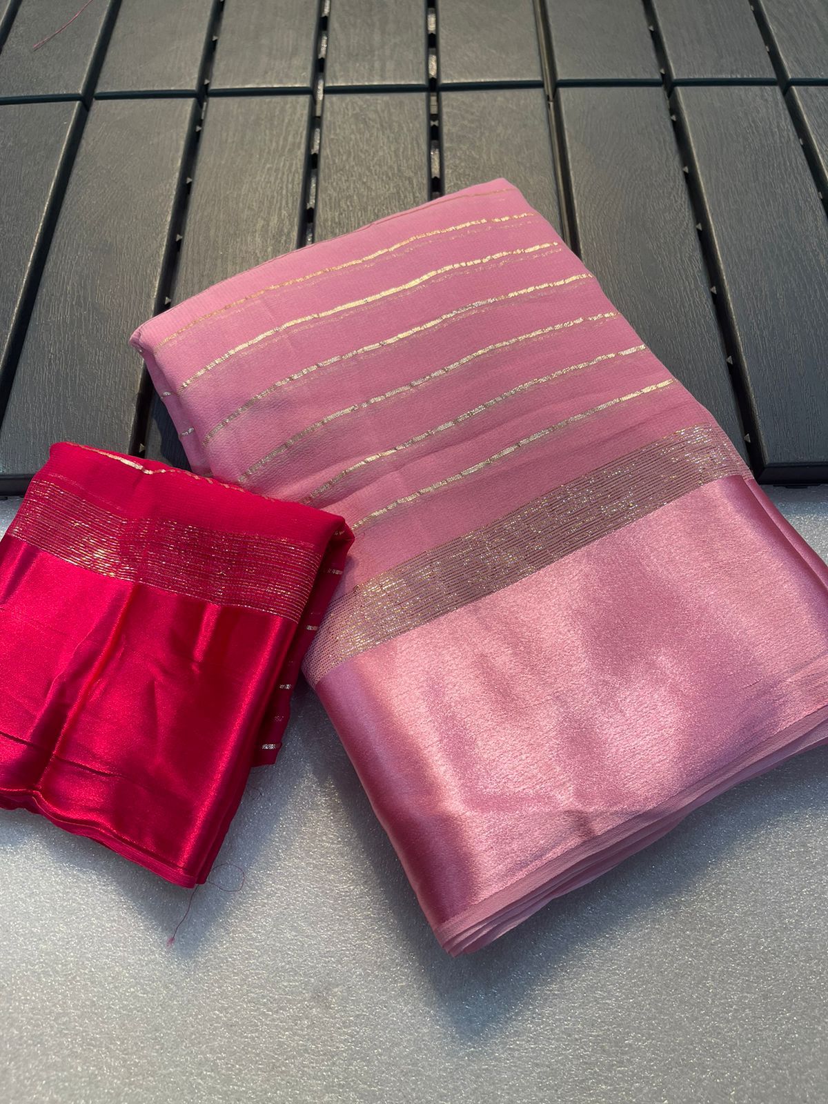 Maabetii Pink Zari Work Lining Pure Georgette Saree