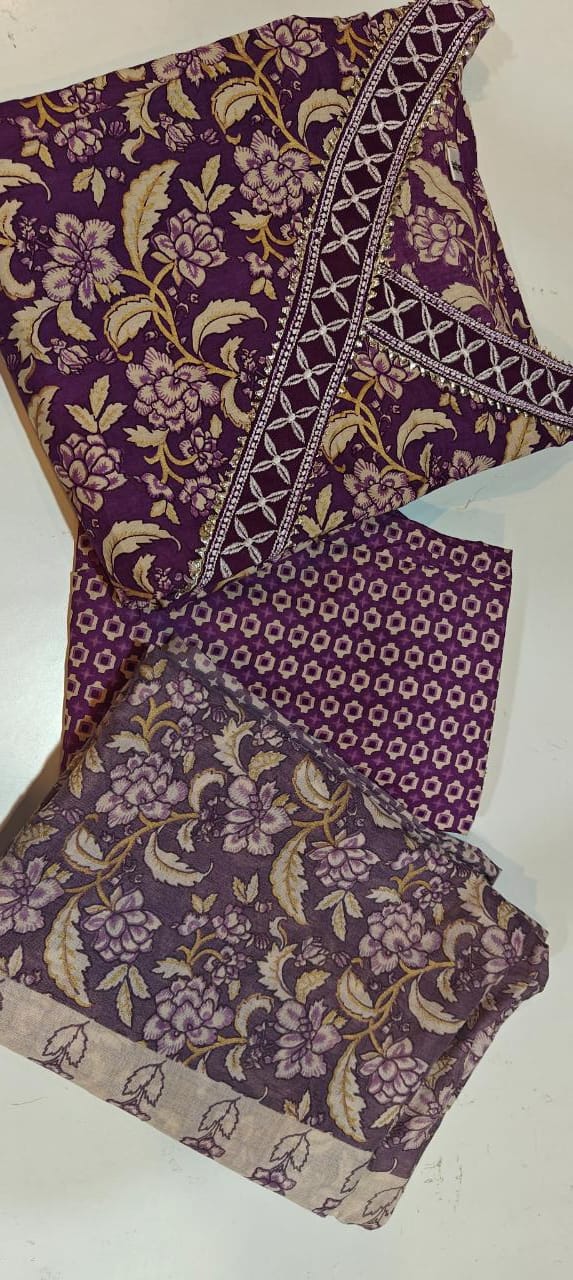 MaaBetii Purple Cotton Embroider Angrakha Anarkali Suit Set