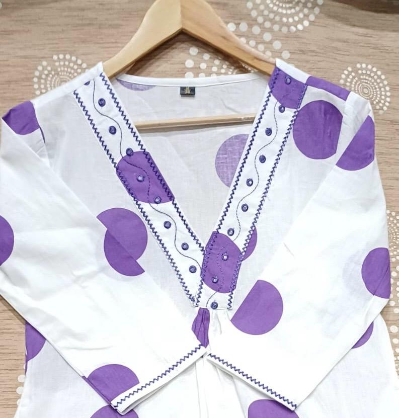 Maabeti Purple Polkar Dot Printed Cotton Embroidery Co-ord Set - OFFICE WEAR