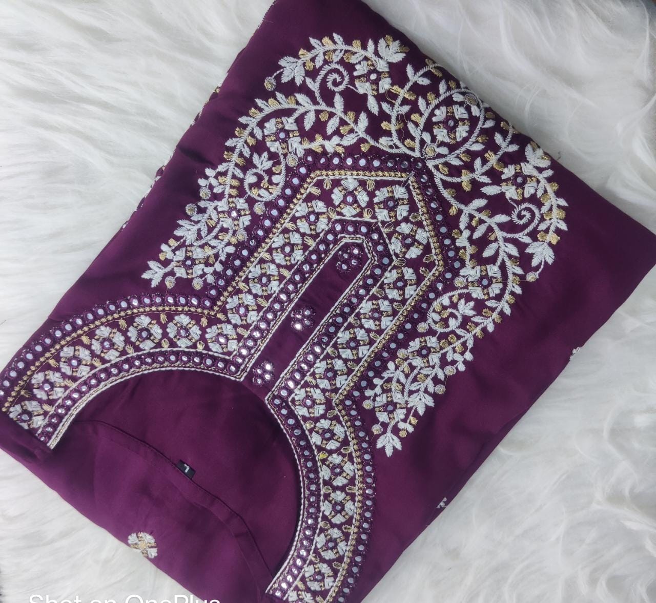 Maabetii Purple Embroider High Quality Rayon Straight Suit Set