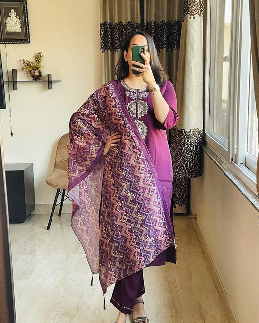 Maabeti Purple Straight Suit Set 