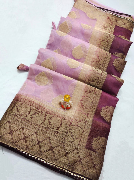 Maabetii Purple Oraganza Saree with Zari Work