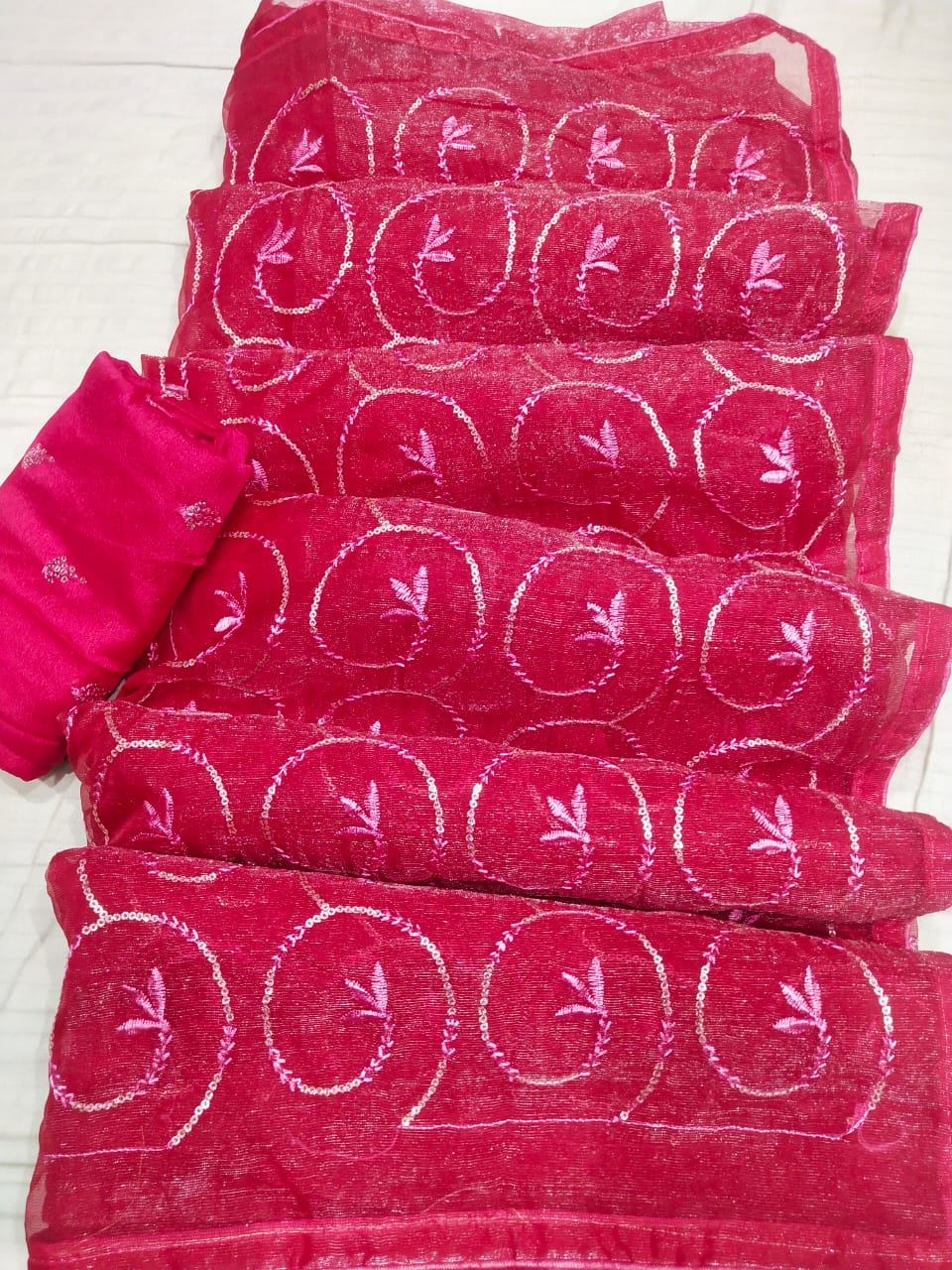 Maabetii Rani Pink Sequence Work Pure Simmer Organza Saree