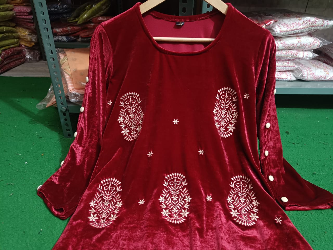 Women Black Velvet Straight Kurta