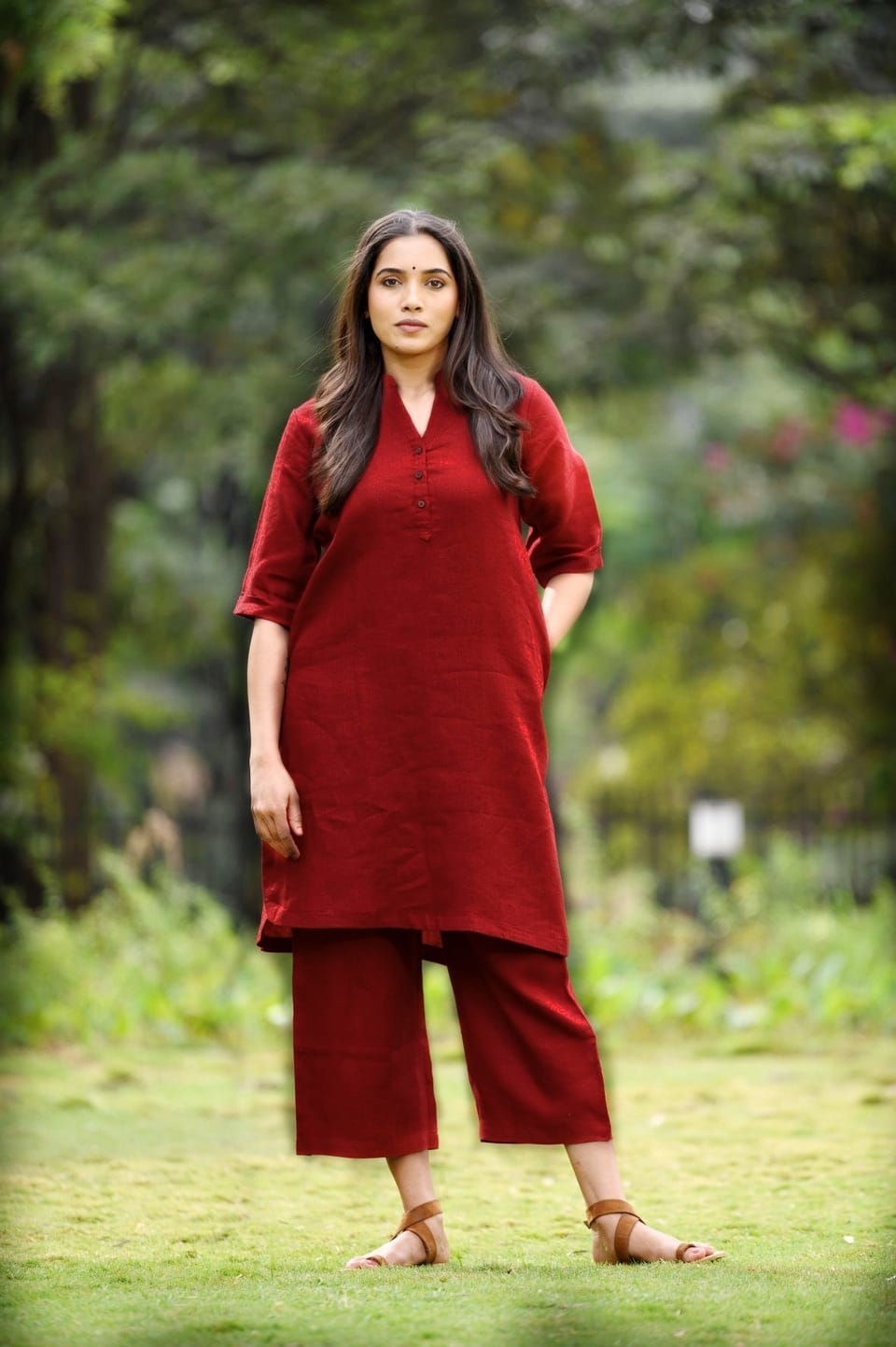 Shop Now Women Red Kurta Set For Plus Size - ADIRICHA