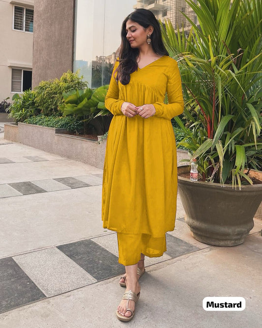 Maabetii Simple Yellow Color Rayon Solid Kurta Plazzo Coord Set