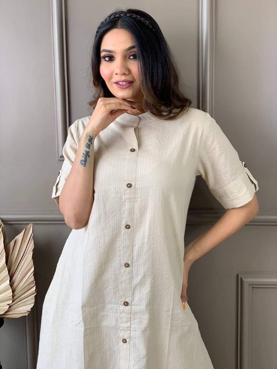 Maabetii White A line Kurti Plazo Kantha Coord Set