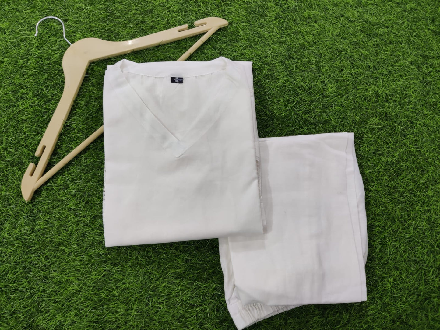 MaaBetii White Cotton A Line Kurta with Matching Pant Co-ord Set