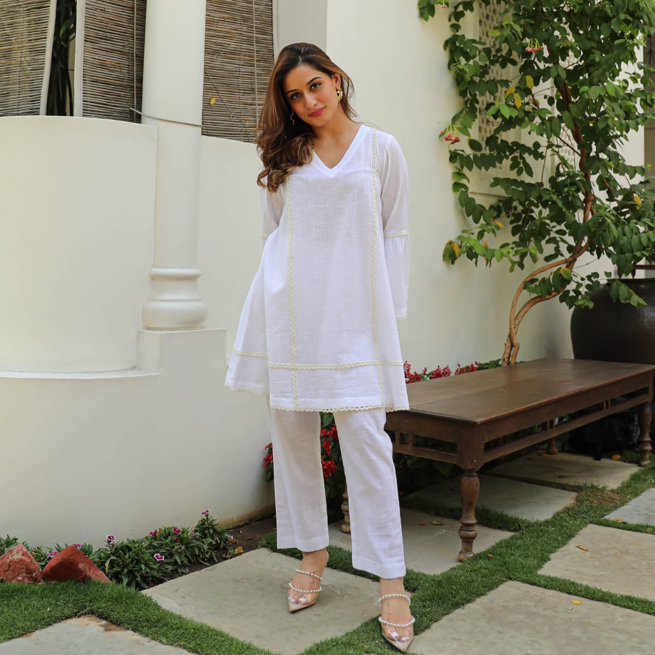 MaaBetii White Cotton A Line Kurta with Matching Pant Co-ord Set