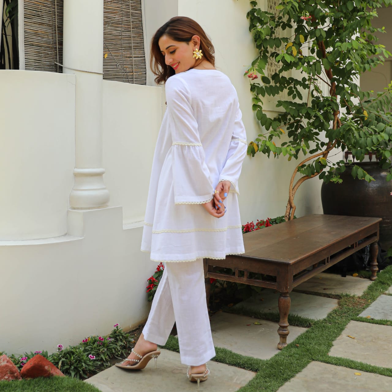 MaaBetii White Cotton A Line Kurta with Matching Pant Co-ord Set