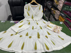 Maabetii White Dori Design Jungle Crisp Cotton Angarkha Suit Set