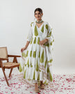 Maabetii White Dori Design Jungle Crisp Cotton Angarkha Suit Set