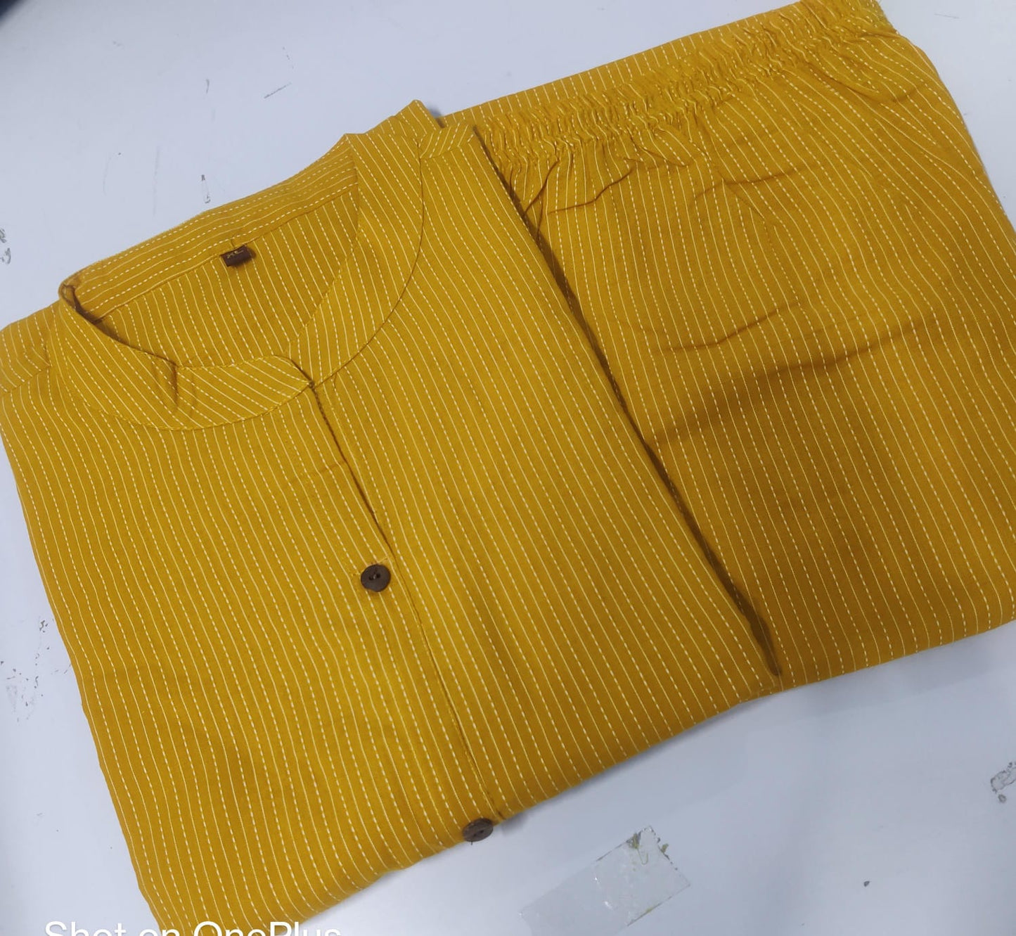 Maabetii Yellow A line Kurti Plazo Kantha Coord Set