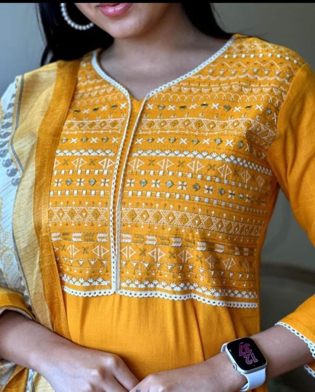 Maabetii Yellow Cotton Straight Kurta of Embroidery Work with Matching Pant and Duppatta