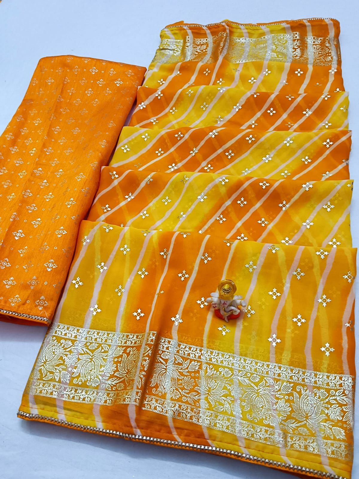 Maabetii Yellow Georgette Lheriya Saree with Gota Work