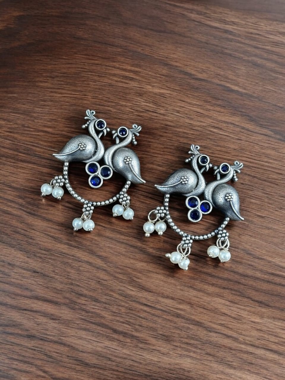 Maabetii Antique Oxidized Peacock Stud Earrings