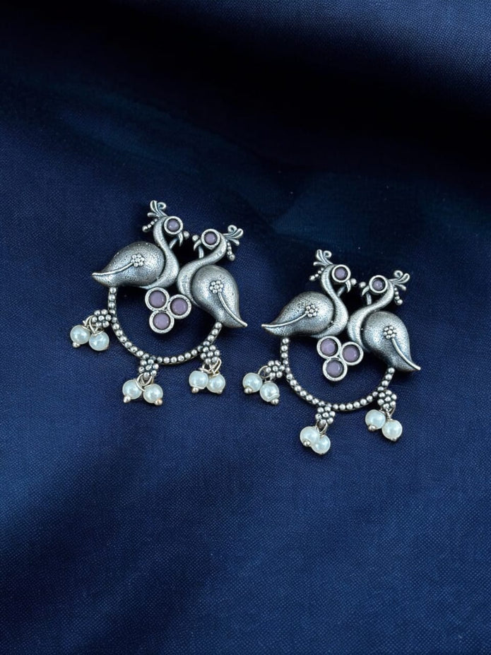 Maabetii Antique Oxidized Peacock Stud Earrings