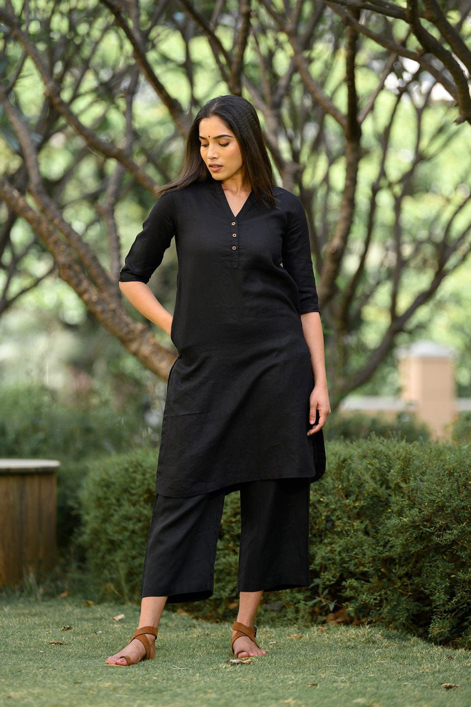 Maabetii Black Cotton Collar Neck Co-Ord Set