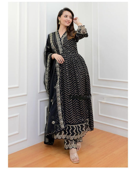 Maabetii Black Rayon Sequence and Embroidery Naira Cut Suit Set