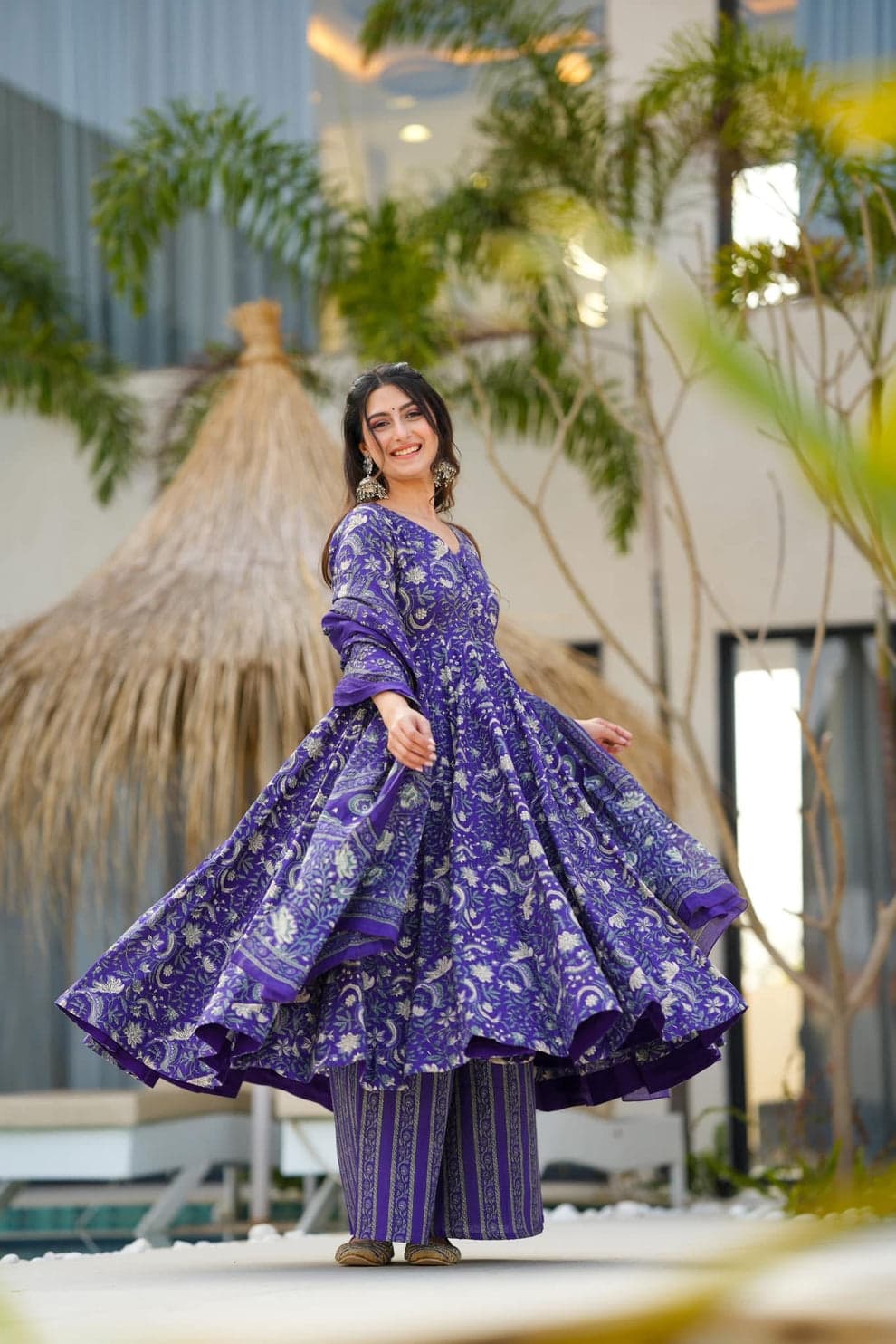 digital print Anarkali suit set in Chinon fabric, perfect for festive and wedding wear.