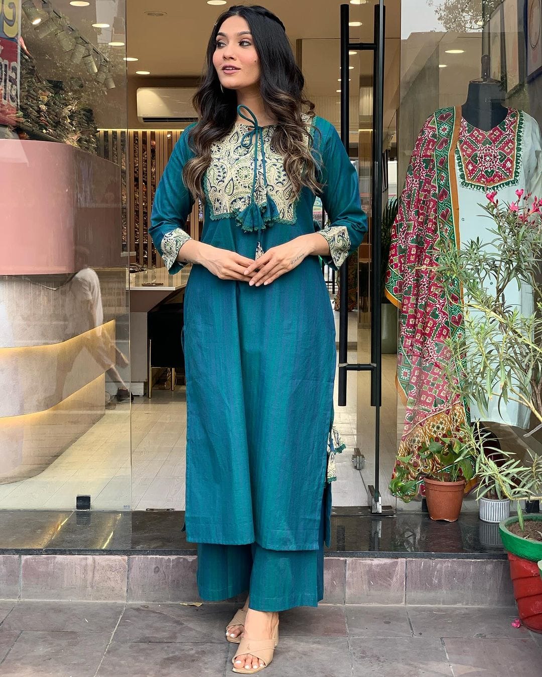 Blue Cotton Printed Kurti with Pant, perfect for daily wear."