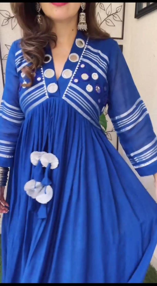 Maabetii Blue Flex Cotton Adda and Mirror Work Gown