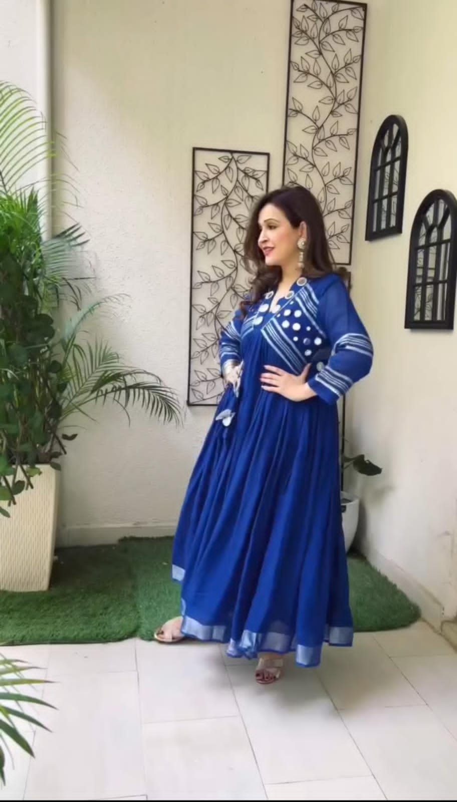 Maabetii Blue Flex Cotton Adda and Mirror Work Gown