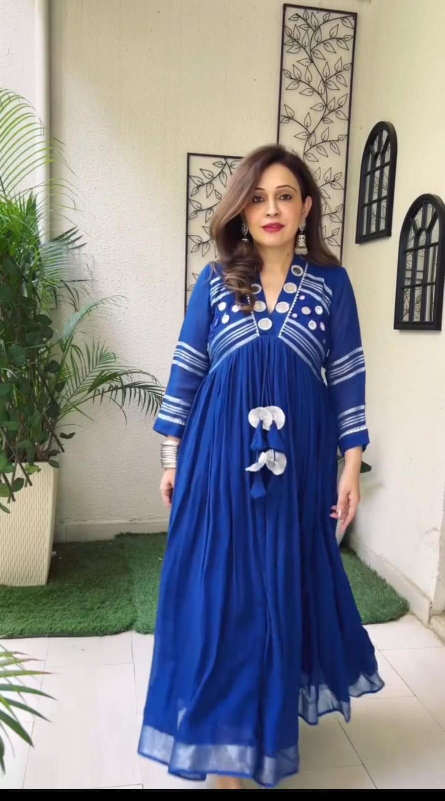 Maabetii Blue Flex Cotton Adda and Mirror Work Gown