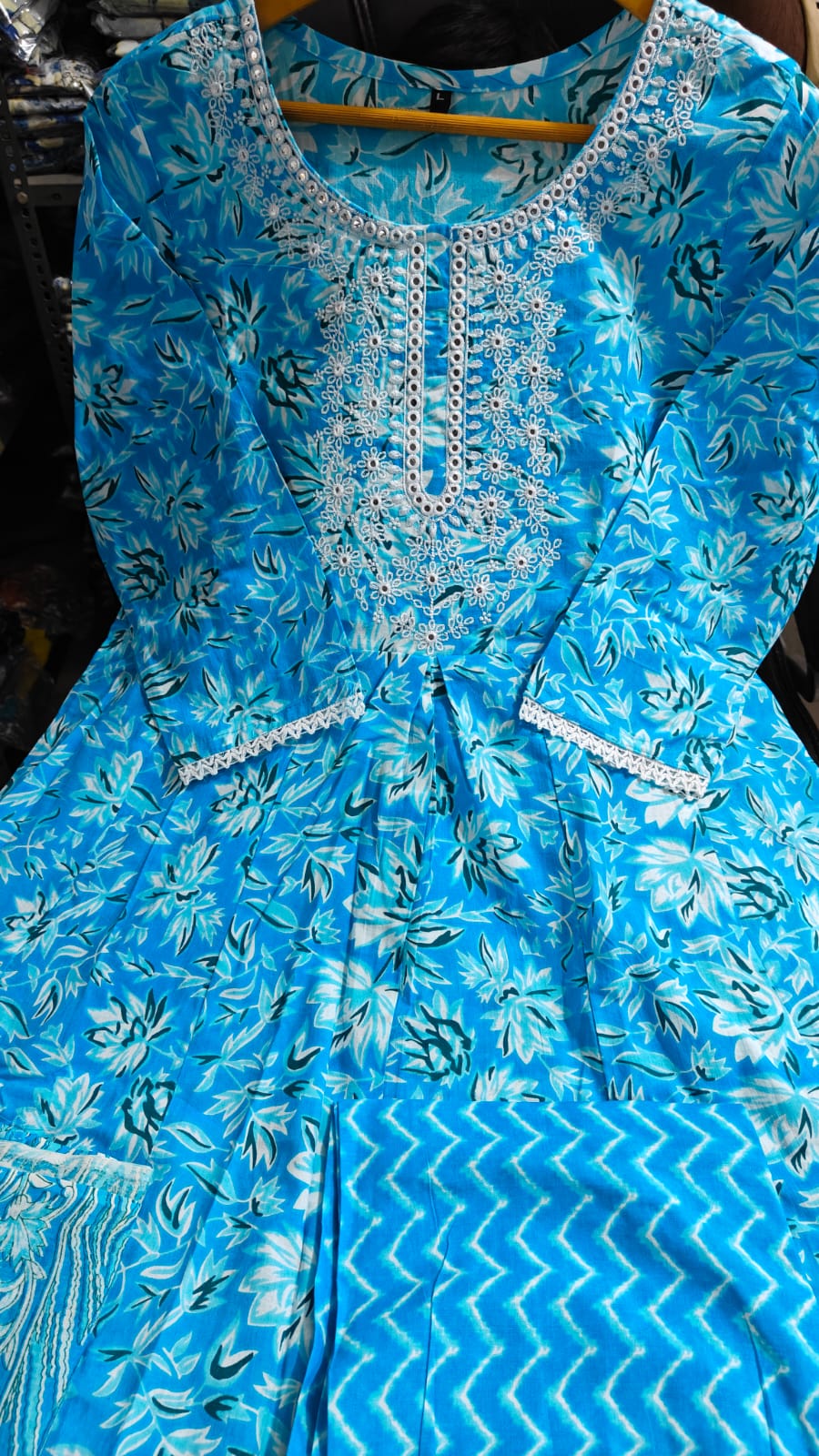 Maabetii Blue Cotton Hand Block Printed Anarkali Suit Set