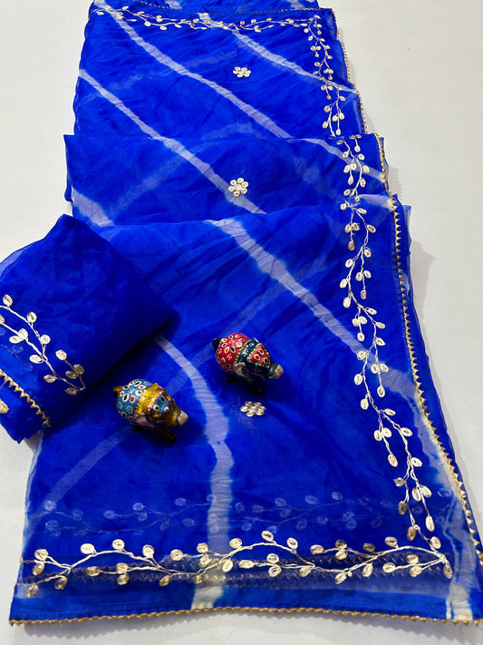 Maabetii Blue Pure Organza Gota Patti Hand Work Saree