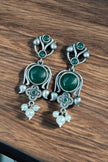 Maabetii Green Light Weight Oxidized Silver Stud Earrings