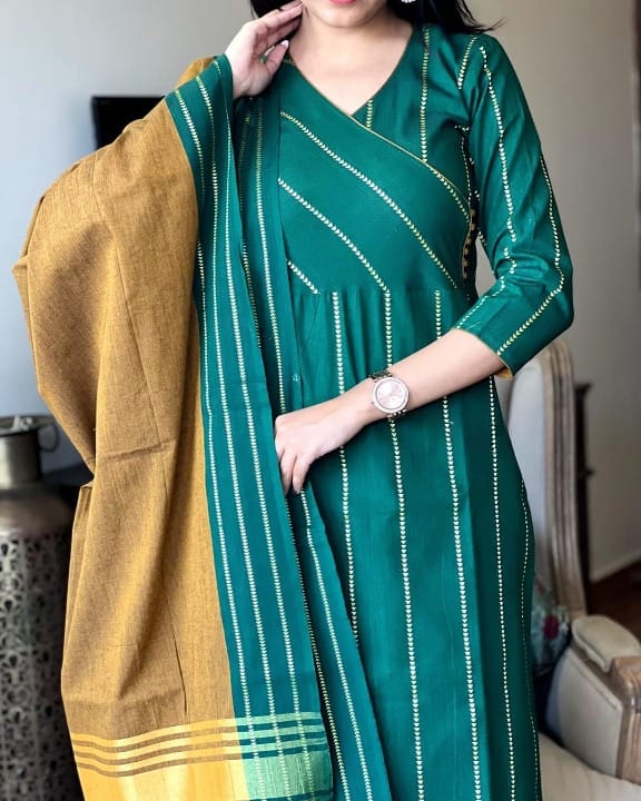 Maabetii Green  South Cotton Zari Embroidery Suit Set