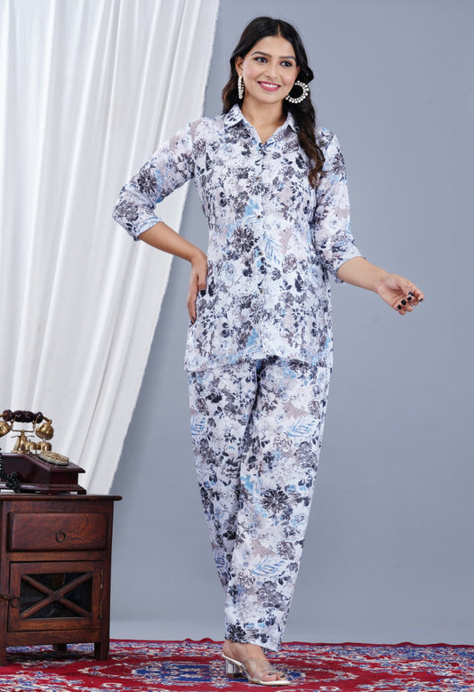 Maabetii Grey Muslin Printed Co-ord Set- CASUAL WEAR