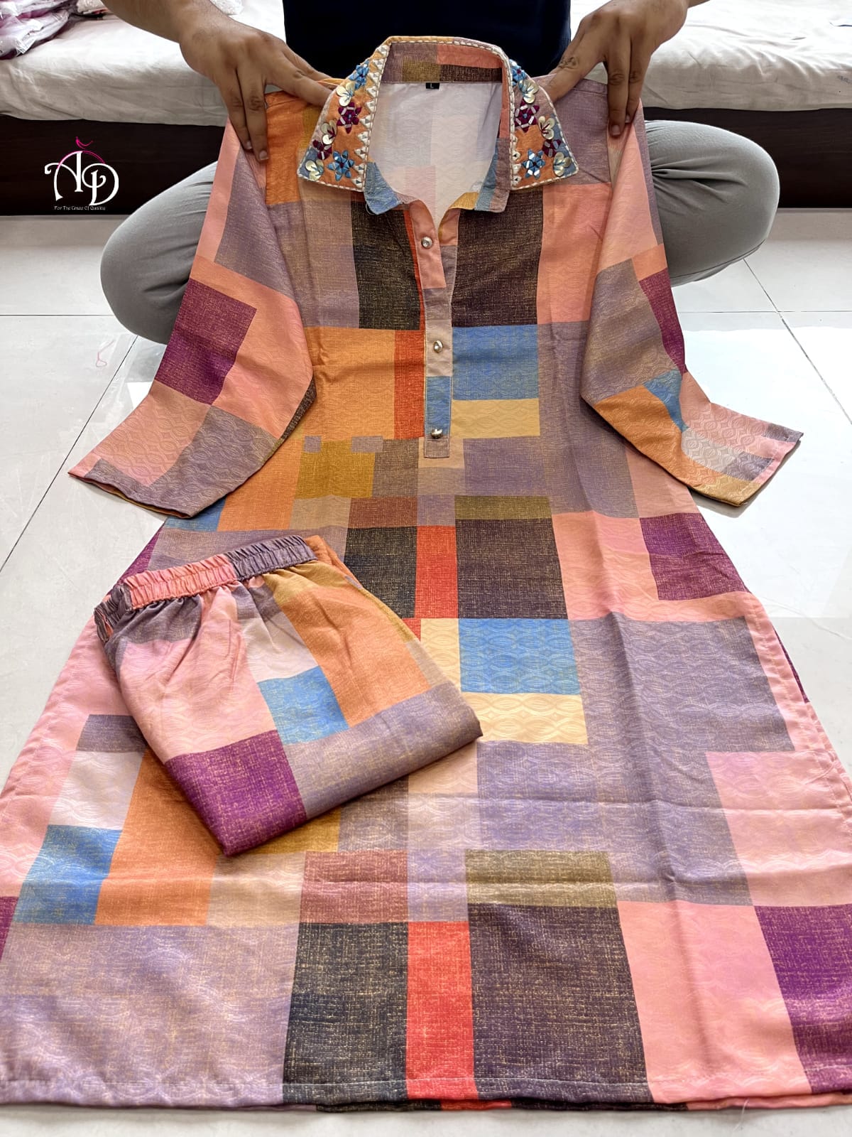Maabetii Multicolor Muslin Embroidery Work Co-ord Set