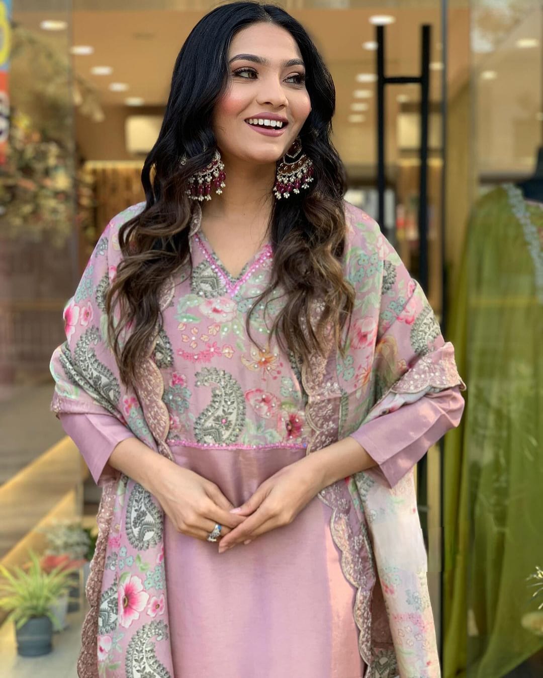 Maabetii Pink Chanderi Embroidery and Sequence Suit Set