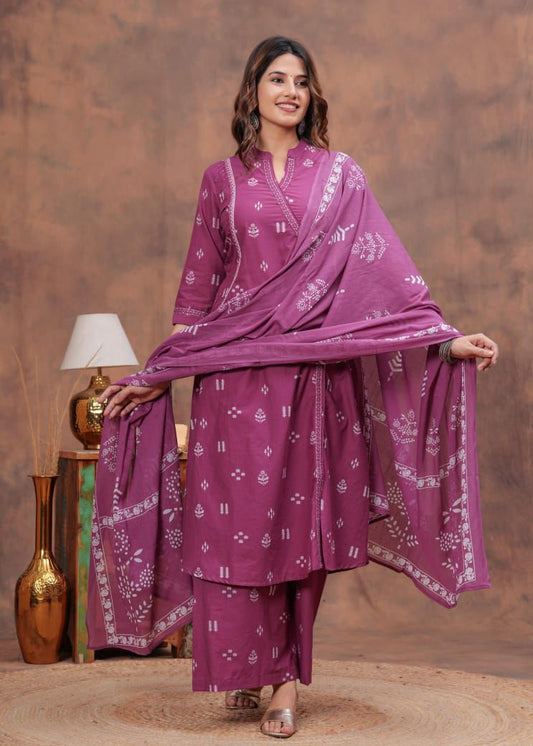 Maabetii Pink Cotton Angrakha Printed A-Line Suit Set