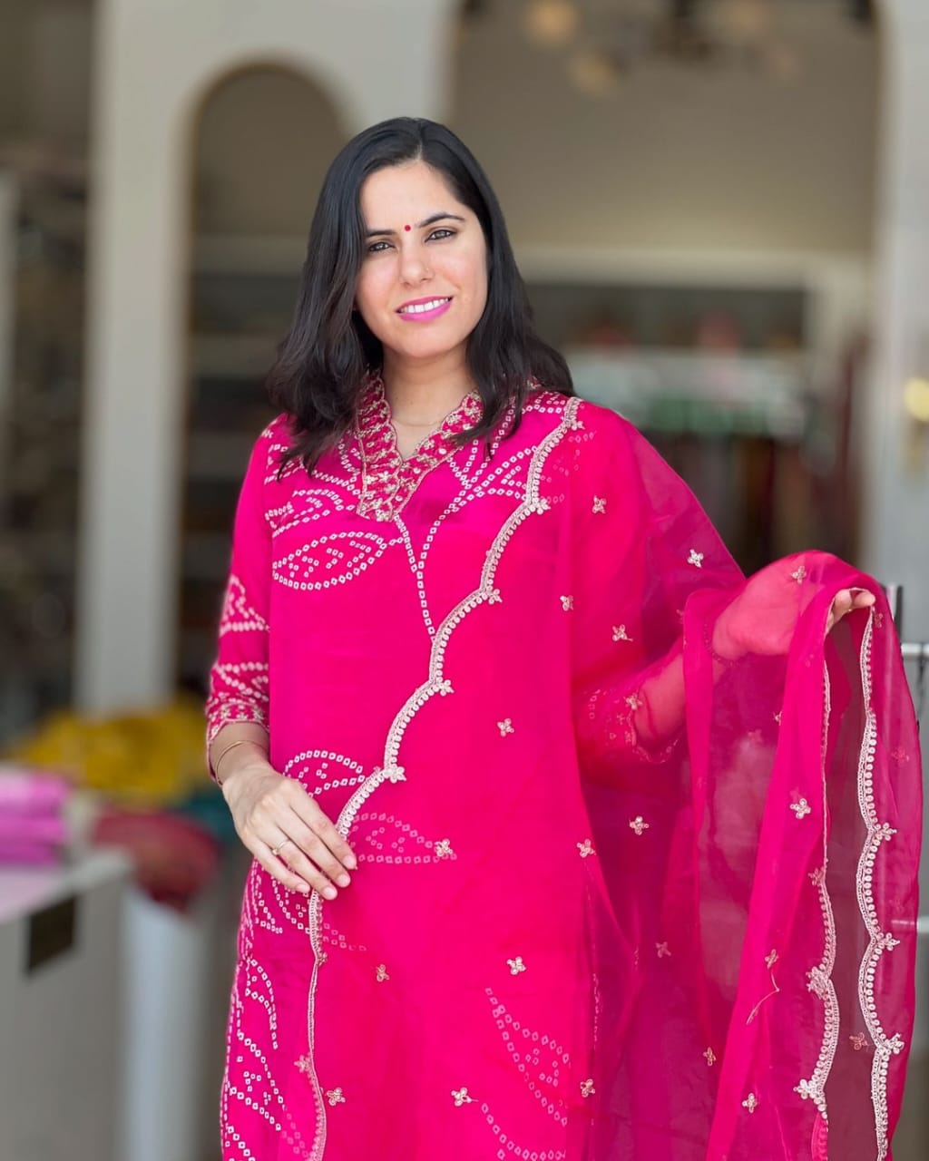 Maabetii Pink Cotton Bandej Embroidery Work Suit Set