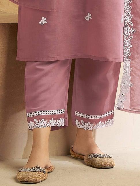 Maabetii Pink Hand worked Embroider Floral Organza Straight Suit Set