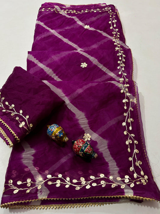 Maabetii Purple Pure Organza Gota Patti Hand Work Saree