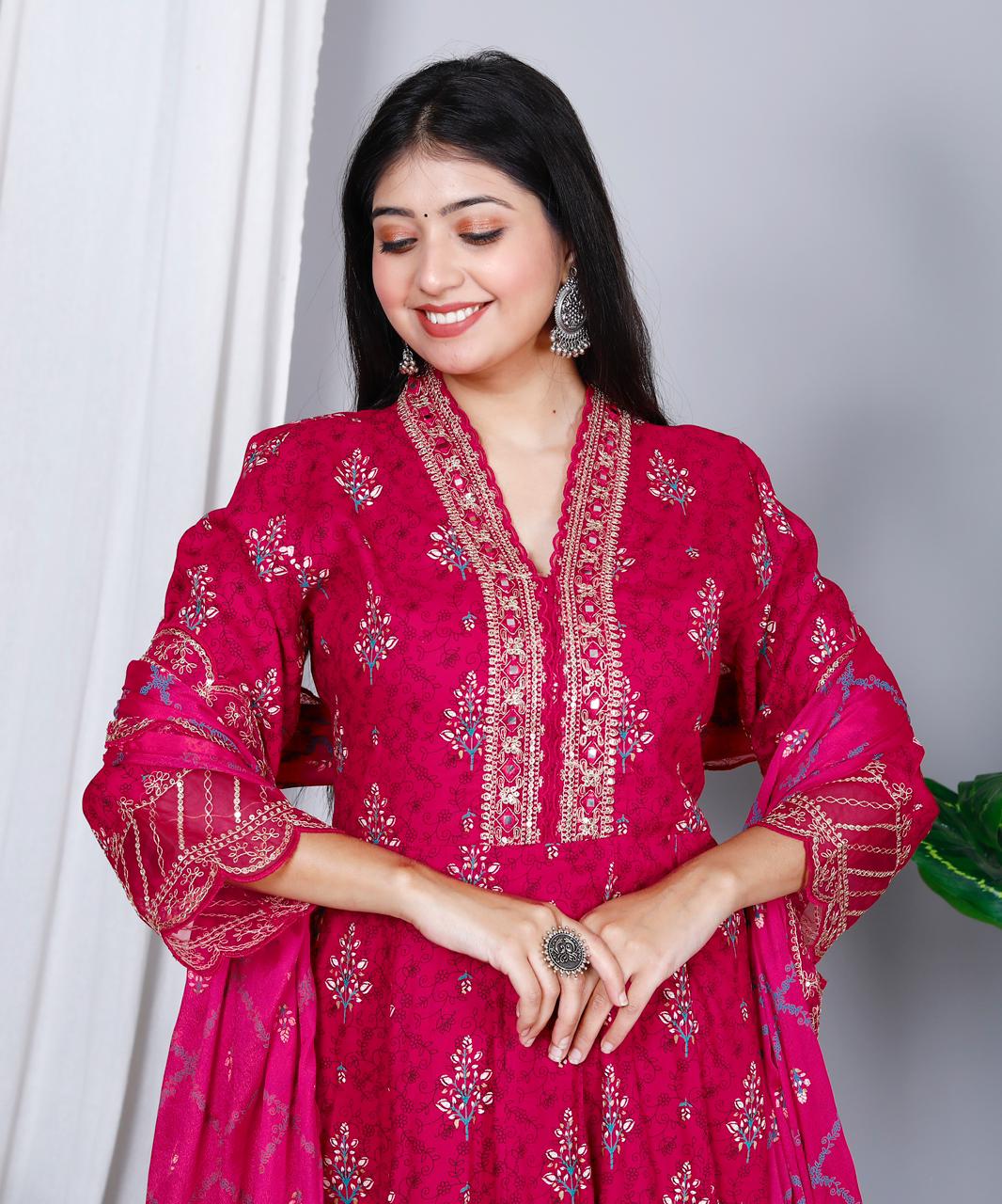 Maabetii Rani Pink Sequence Embroider Rayon Gown Anarkali Suit