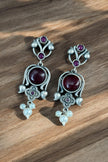 Maabetii Red Light Weight Oxidized Silver  Stud Earrings