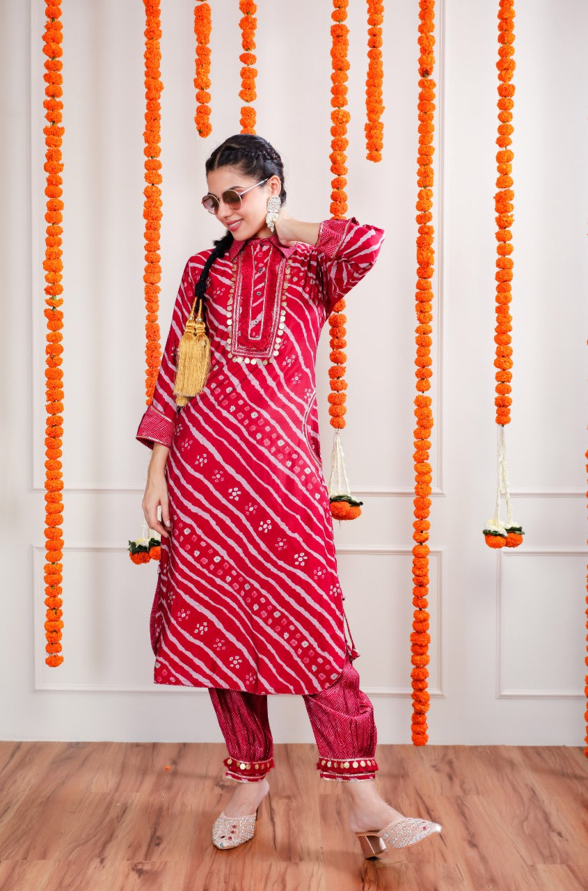 Maabetii Red Afghani Suit Set