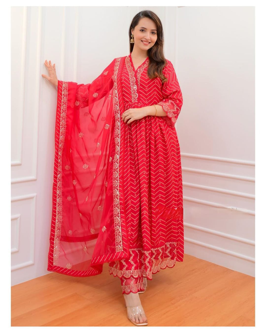 Maabetii Red Rayon Sequence and Embroidery Naira Cut Suit Set