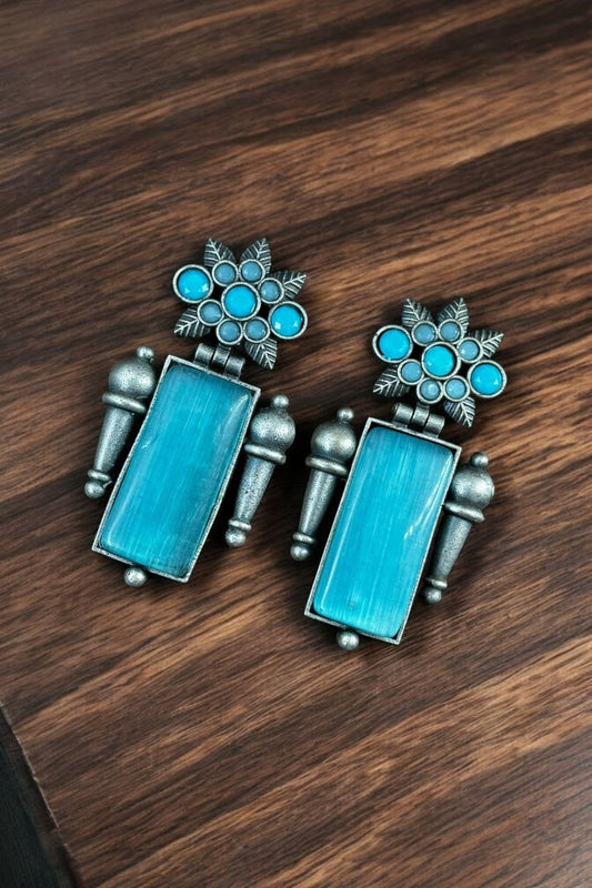Maabetii Sky Blue Silver Monalisa Stone Stud Earrings