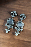 Maabetii White Light Weight Oxidized Silver Stud Earrings