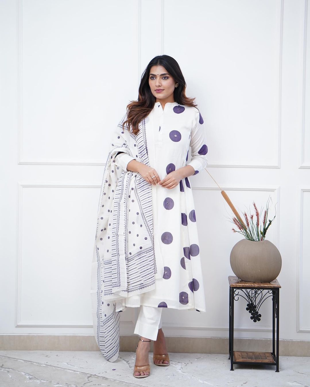 Maabetii White Rayon Mirror Work Suit Set