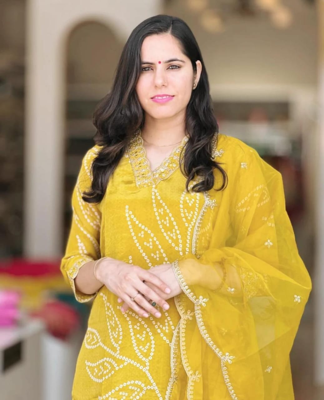 Maabetii Yellow Cotton Bandej Embroidery Work Suit Set