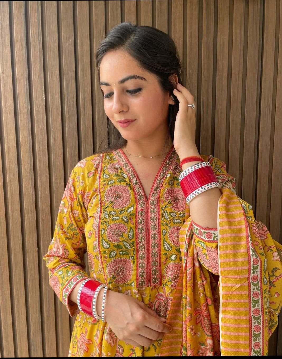 Maabetii Yellow Cotton Embroidery A line Suit Set