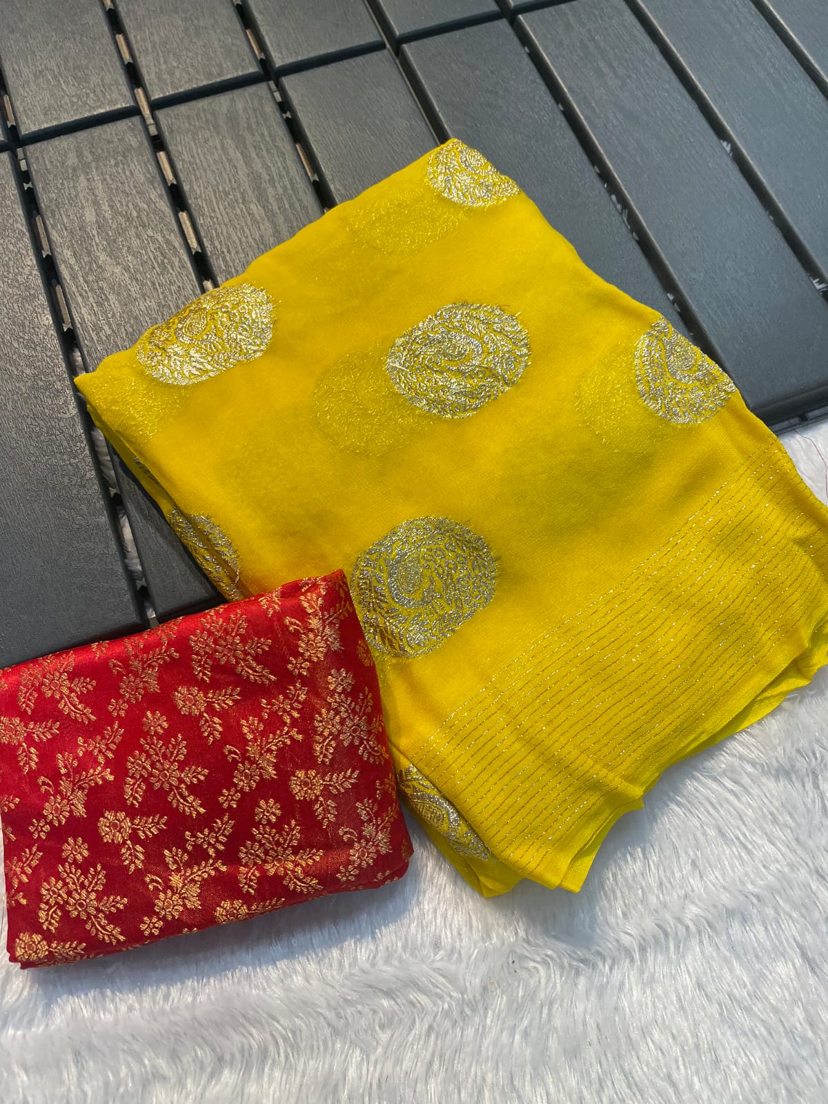 Maabetii Yellow Pure Georgette Zari Work Saree