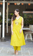 Embroidered cotton kurti plazo set with mega sleeves – front view

